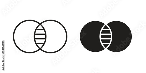 Diagram venn icon set in black outline and fill. Editable icons