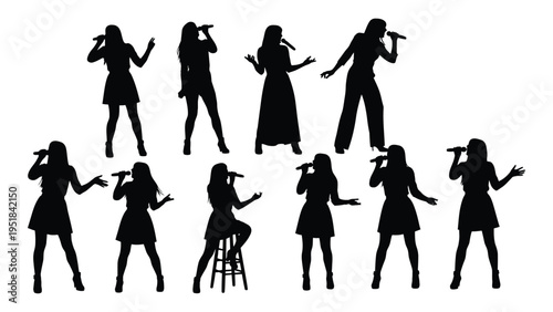 Silhouettes of women singing with microphones
