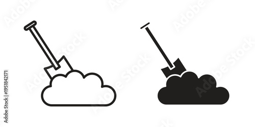Digging icon set in black outline and fill. Editable icons