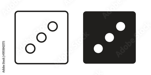 Dice three icon set in black outline and fill. Editable icons