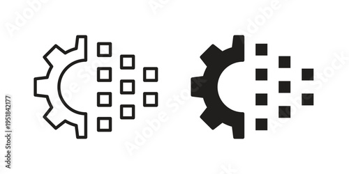 Digital transformation icon set in black outline and fill. Editable icons