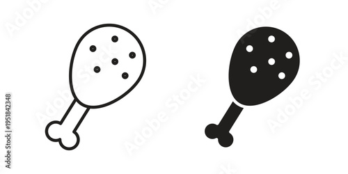 Drumstick bite icon set in black outline and fill. Editable icons
