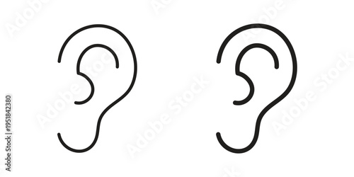 Ear icon set in black outline and fill. Editable icons