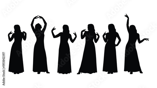 Silhouettes of women in various dance poses