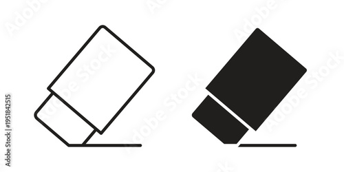 Eraser icon set in black outline and fill. Editable icons