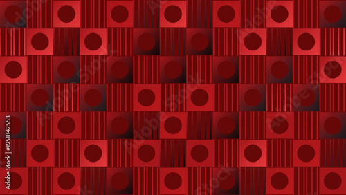 Checkerboard Pattern with Circles and Lines in Red vector illustration