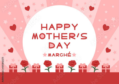 カーネーションとプレゼントの母の日イラスト