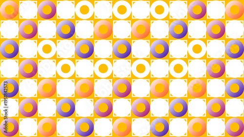 Abstract Pattern with Circles and Squares on Yellow Background vector illustration