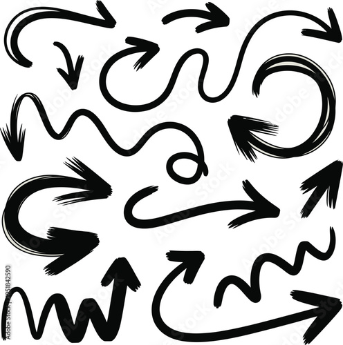 Hand drawn doodle arrows and symbols in a variety of colors and styles