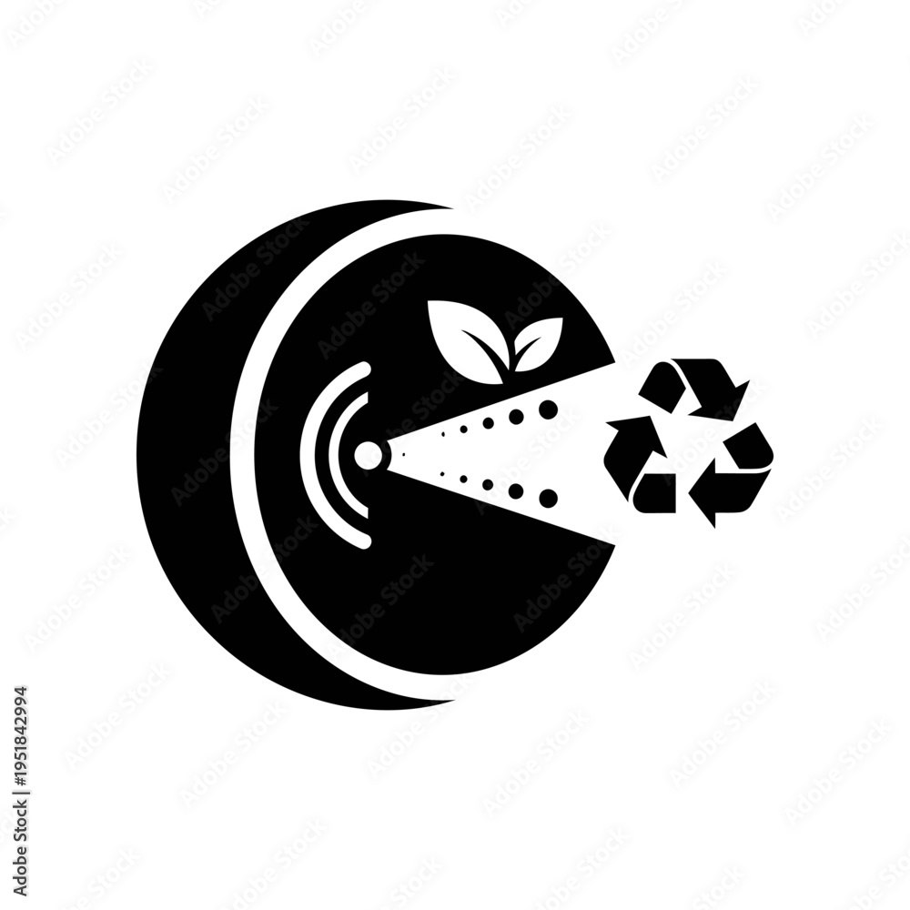 Obraz premium Eco friendly symbol with recycling logo and green leaf sprouting from technology wave