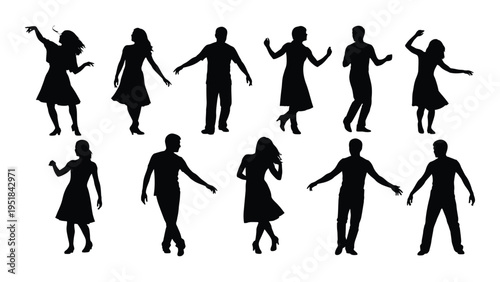 A group of people dancing in different poses