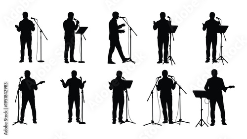 Silhouettes of musicians playing various instruments