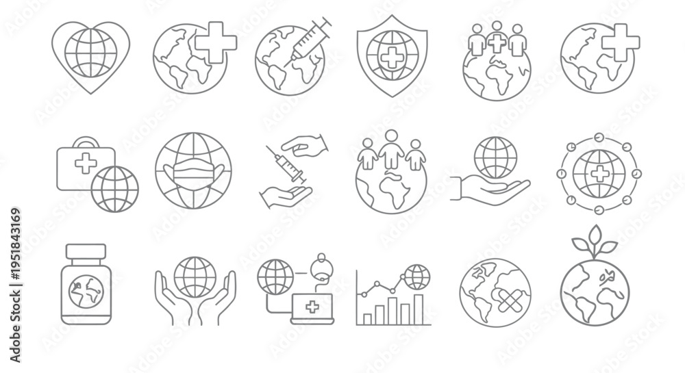 Fototapeta premium World Wellness Outline – Minimal Healthcare Line Concept