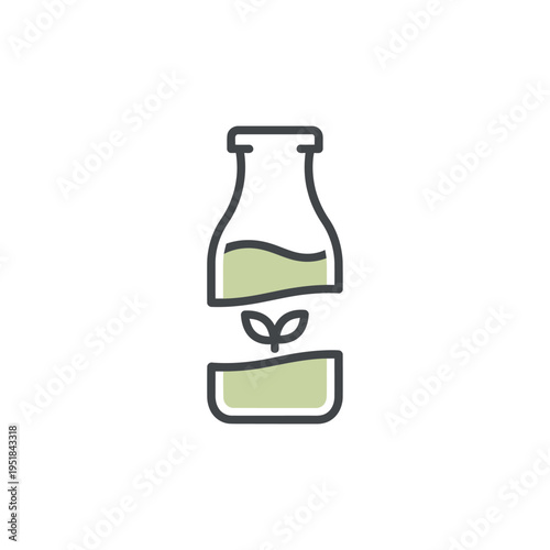 Green liquid bottle with sprout above refill container icon