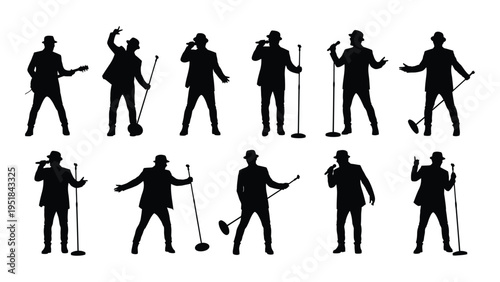 Golfers in various poses with clubs