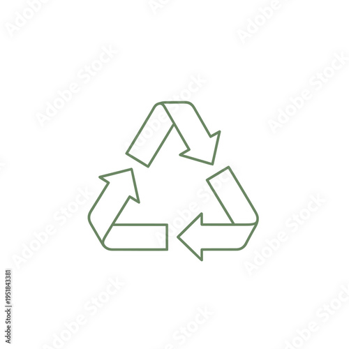 Green outline recycling symbol on white background