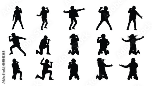 A set of black silhouettes of people playing baseball