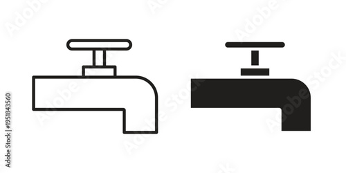 Faucet drip icon set in black outline and fill. Editable icons