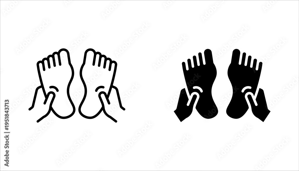 Fototapeta premium foot care icon set, hand with leg, massage foots, vector illustration on white background