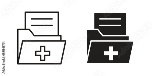 File medical icon set in black outline and fill. Editable icons