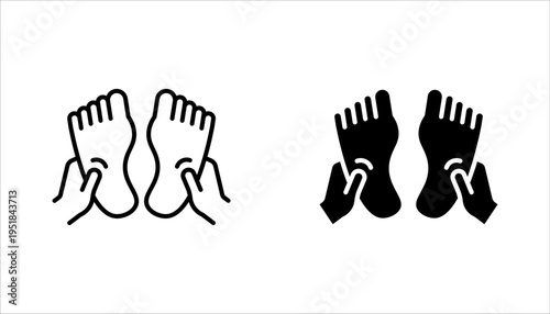 foot care icon set, hand with leg, massage foots, vector illustration on white background