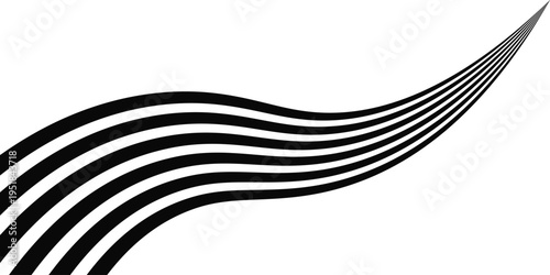 Black on white abstract perspective line wave stripes with 3d dimensional effect isolated on white.