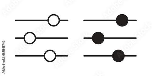 Filter Button icon set in black outline and fill. Editable icons