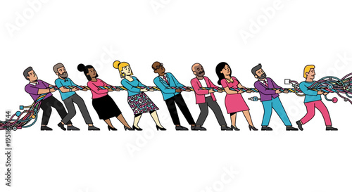 Diverse corporate team strategically managing complex digital transformation and enterprise data infrastructure through unified collaboration