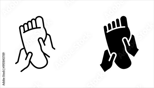 foot care icon set, hand with leg, massage foots, vector illustration on white background