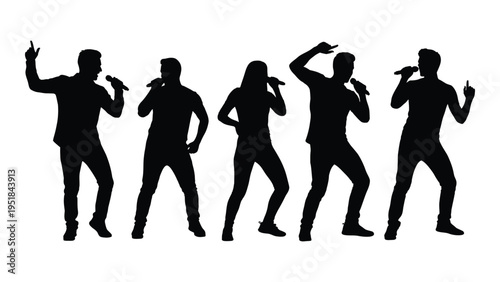 Five people dancing in different poses