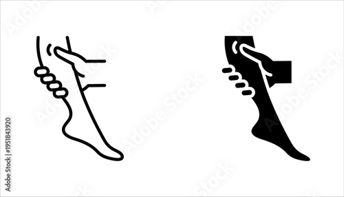 foot care icon set, hand with leg, massage foots, vector illustration on white background