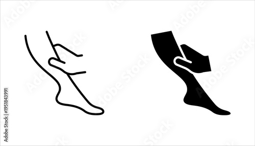 foot care icon set, hand with leg, massage foots, vector illustration on white background