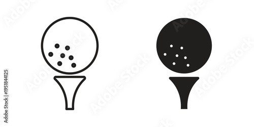 Golf ball icon set in black outline and fill. Editable icons