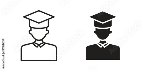 Graduate student icon set in black outline and fill. Editable icons