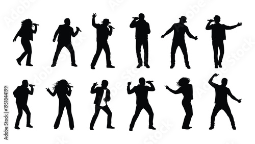 Various black silhouettes of people dancing