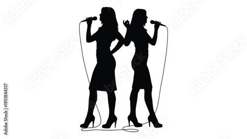 Two women singing into microphones