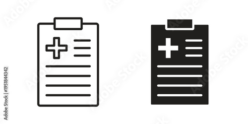 Health report icon set in black outline and fill. Editable icons