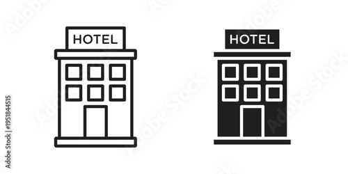 hotel icon set in black outline and fill. Editable icons