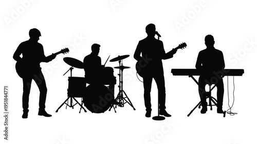 Silhouette of a band playing musical instruments