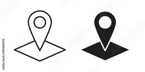 Land layer location icon set in black outline and fill. Editable icons