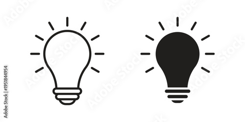 Light bulb icon set in black outline and fill. Editable icons