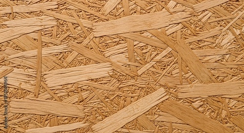 A close-up of a wooden surface made of pressed wood chips and shavings