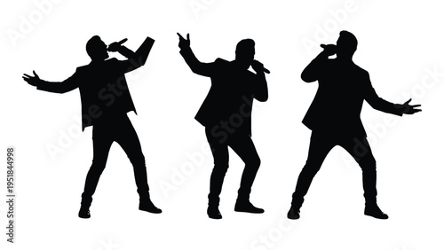 Silhouettes of three men dancing and singing