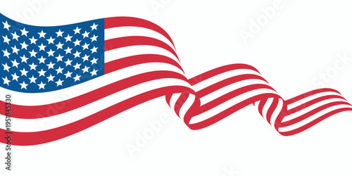 A stylized depiction of the American flag with red and black stripes flowing across the image.