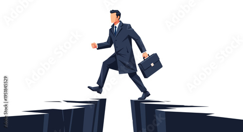 Strategic corporate executive bridging the gap and overcoming market obstacles to achieve business growth in a modern vector style