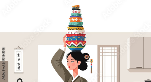 Modern professional balancing complex task management and cultural identity, a metaphor for efficient workload solutions and workplace diversity.