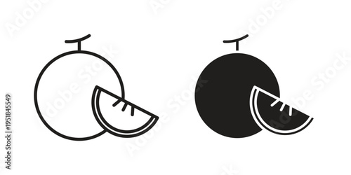 Melon icon set in black outline and fill. Editable icons