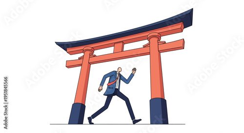 Ambitious executive entering the Japanese market as a symbol of successful cross-border business expansion and strategic global growth.