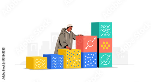 Strategic Business Growth and Economic Scaling in Emerging North African Markets Represented by Modern Moroccan Entrepreneur Illustration