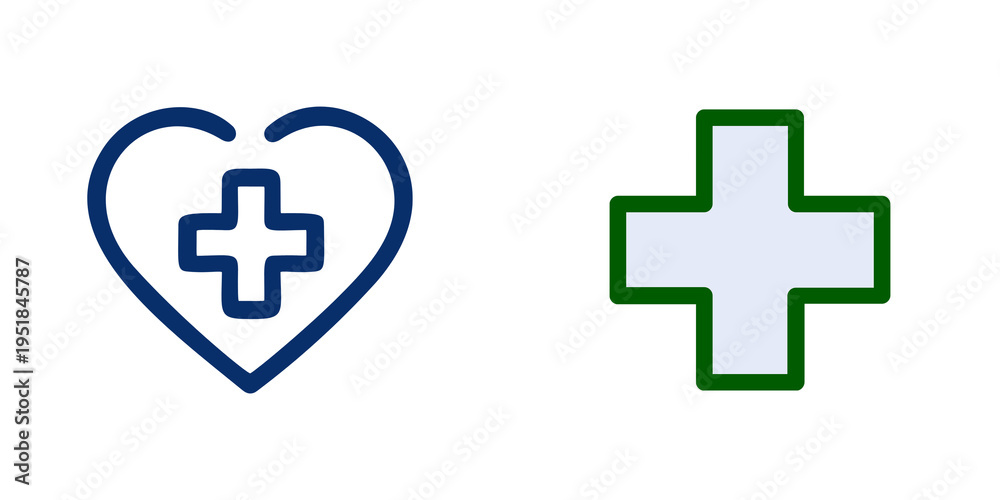 Fototapeta premium Medical Heart and Cross Icons isolated on transparent background